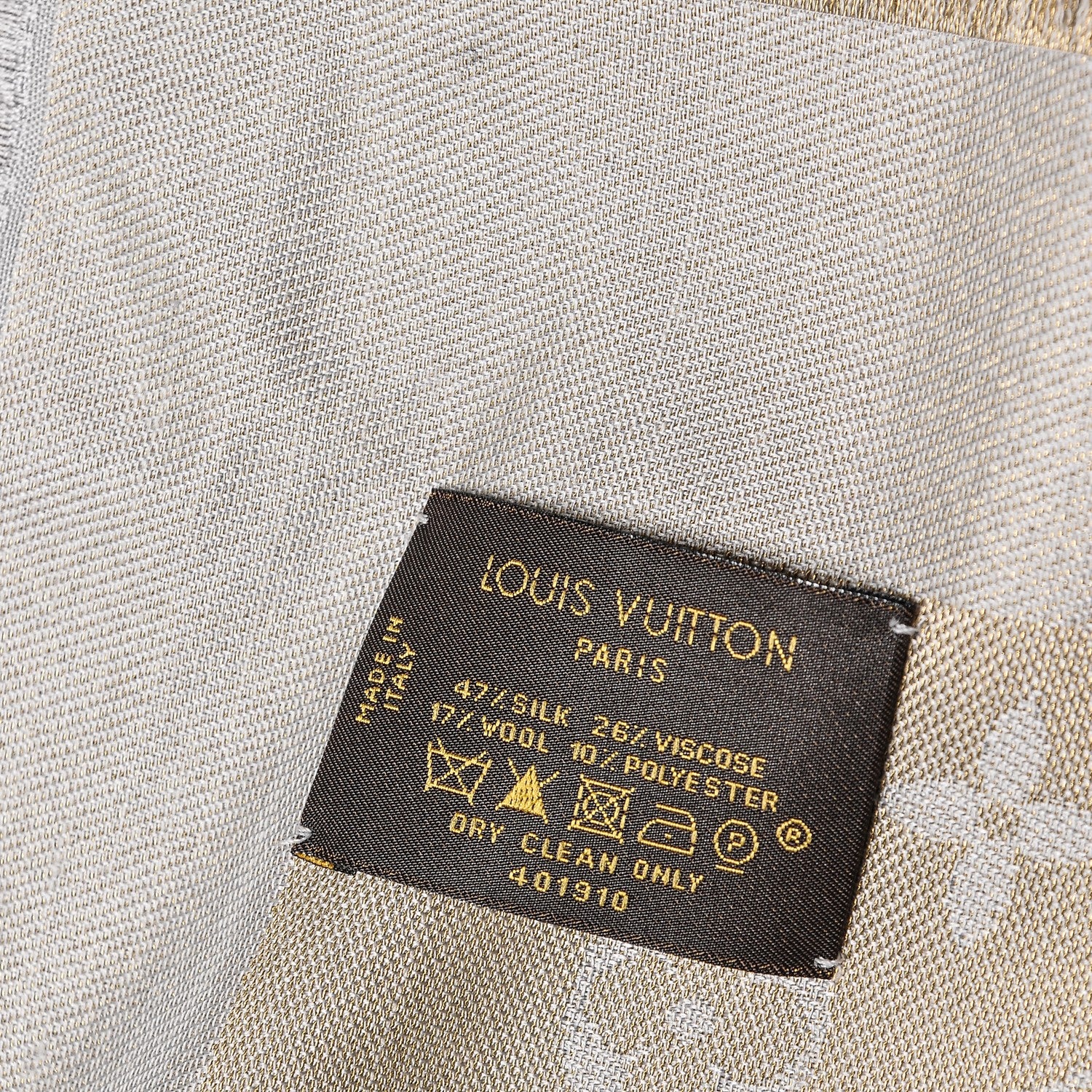 Louis Vuitton Silk Wool Monogram Shine Shawl Beige 5 of 5
