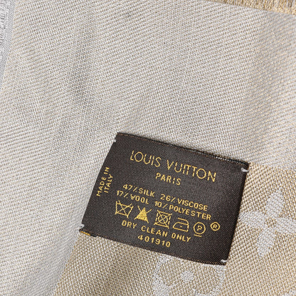 Louis Vuitton Silk Wool Monogram Shine Shawl Beige 5 of 5