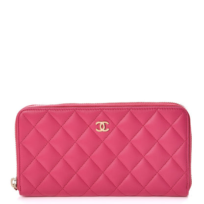 Chanel Lambskin Quilted Large Gusset Zip Around Wallet Fuchsia 1 of 8
