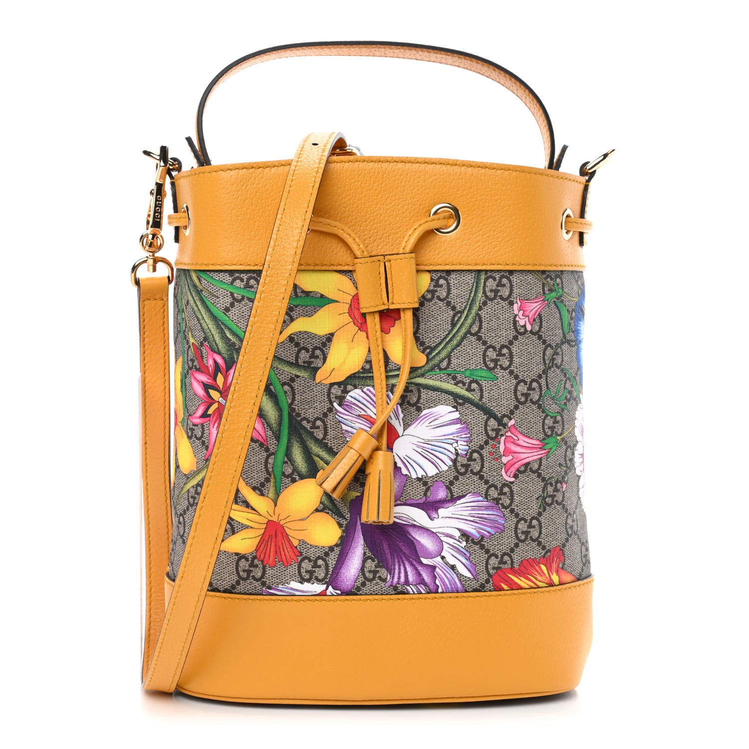 Gucci GG Supreme Monogram Flora Small Ophidia Bucket Bag Beige Multicolor Crop 1 of 4