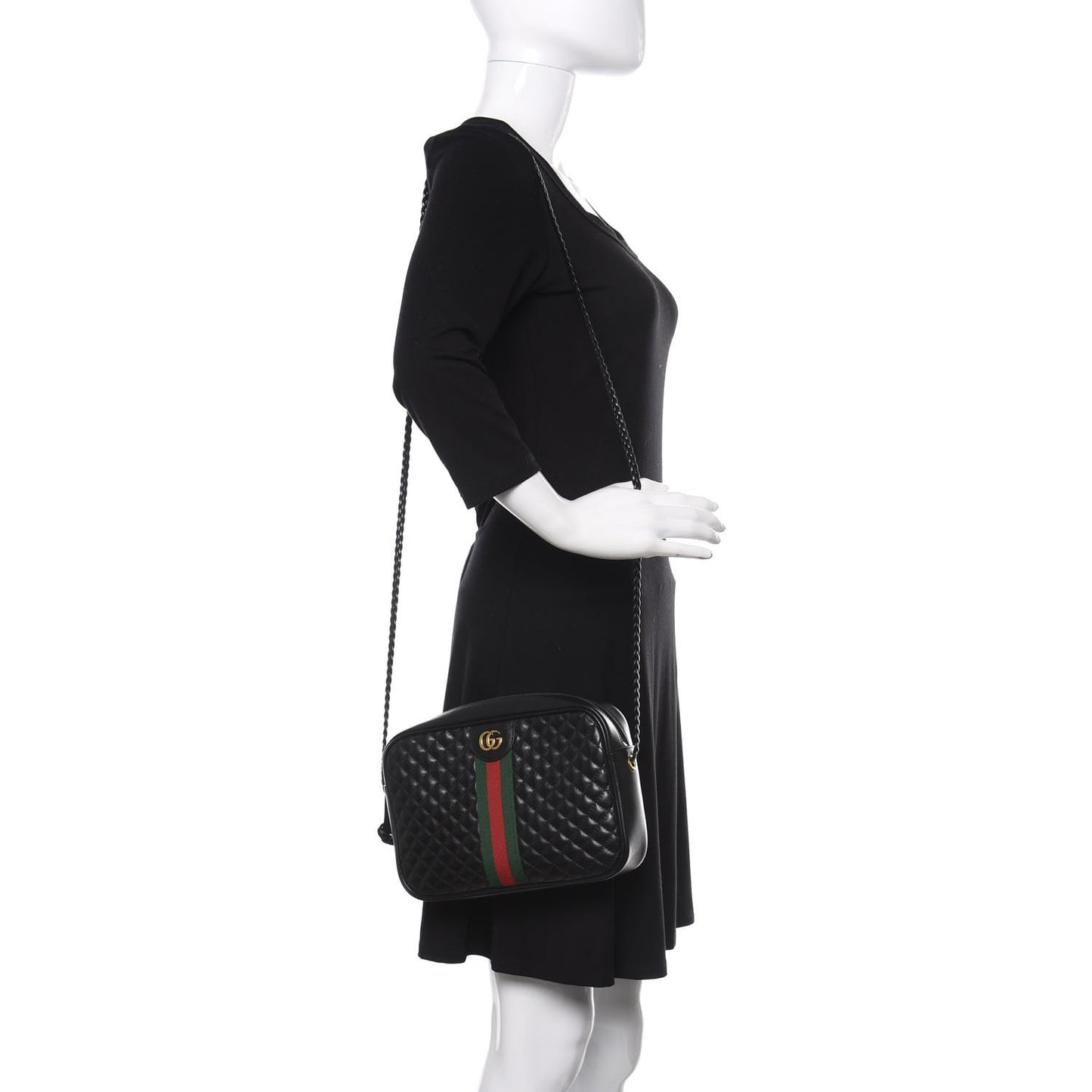 Calfskin Web Trapuntata Small GG Shoulder Bag Black