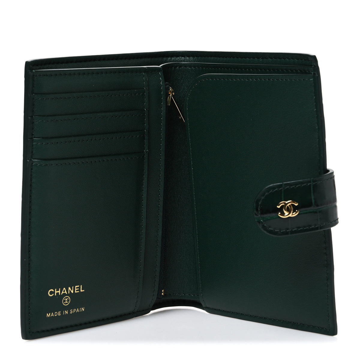 Calfskin Crocodile Embossed Crococo Passport Holder Emerald