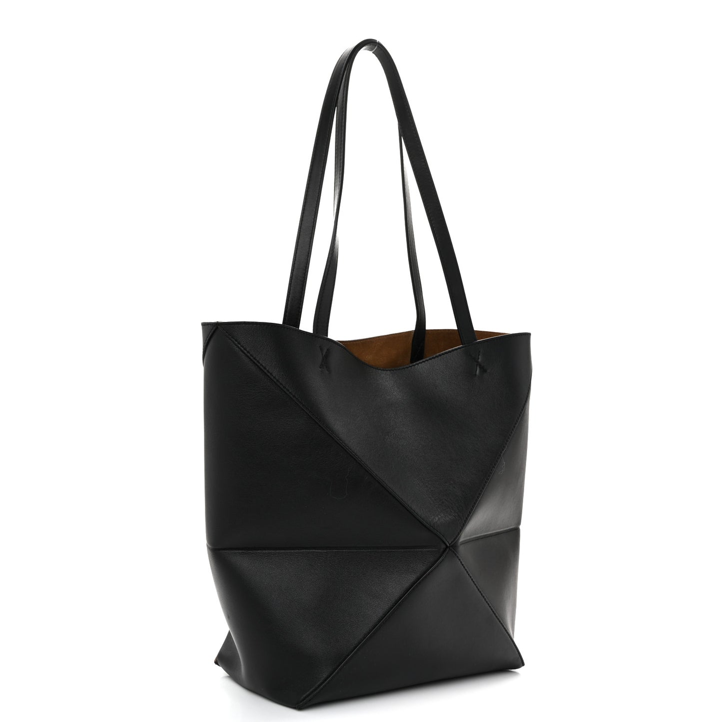 Shiny Calfskin Medium Puzzle Fold Tote Black