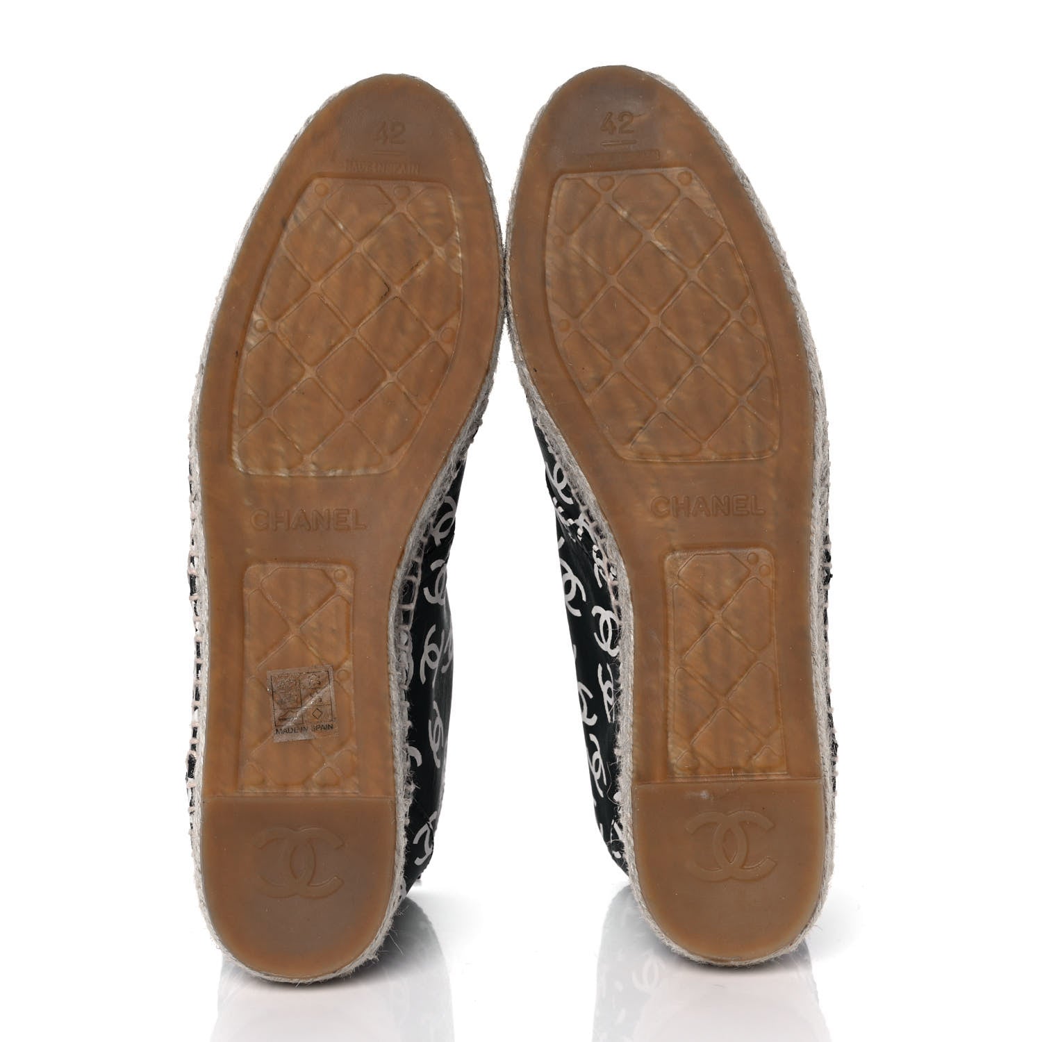 Chanel Lambskin Printed CC Lace Up Espadrilles 42 Black White 5 of 10