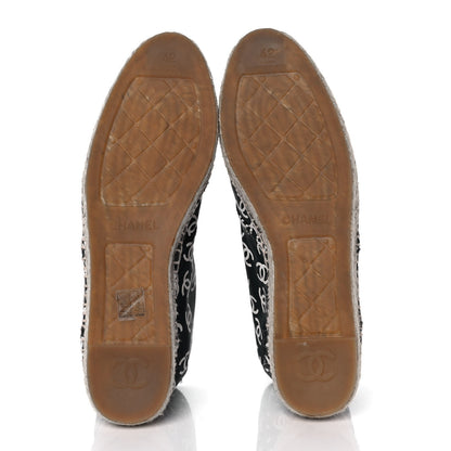 Chanel Lambskin Printed CC Lace Up Espadrilles 42 Black White 5 of 10
