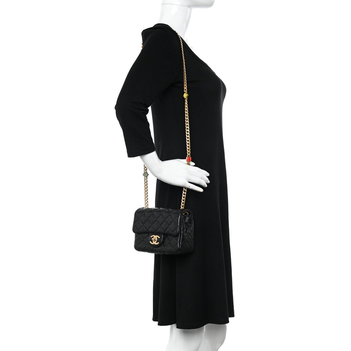 Lambskin Resin Quilted Mini Pearl Samba Square Flap Black