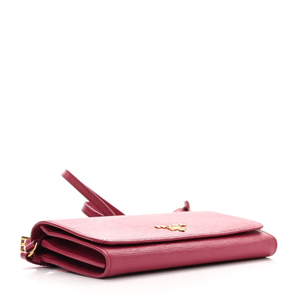 Prada Saffiano Metal Mini Crossbody Wallet Ibisco 4 of 10