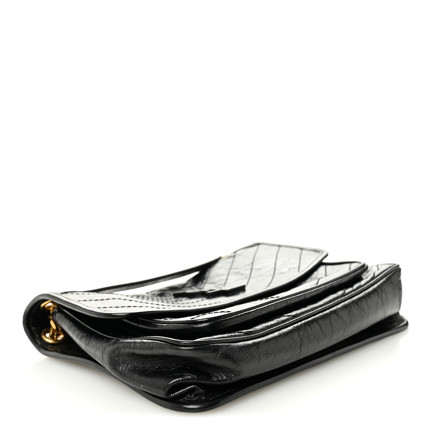 Crinkled Calfskin Matelasse Monogram Medium Niki Chain Satchel Black