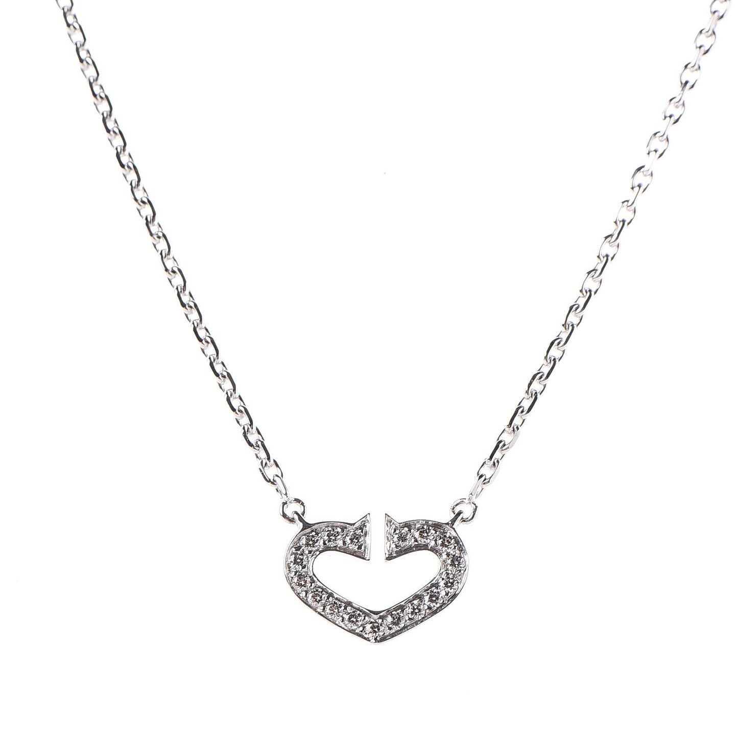 18K White Gold Diamond Small Hearts and Symbols Pendant Necklace