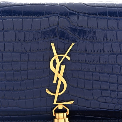 Saint Laurent Calfskin Crocodile Embossed Kate Monogram Tassel Chain Wallet Royal Blue 8 of 13