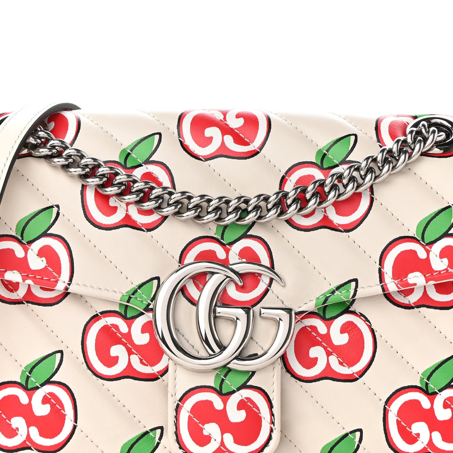 Calfskin Monogram Matelasse Diagonal GG Apple Small GG Marmont Shoulder Bag Ivory
