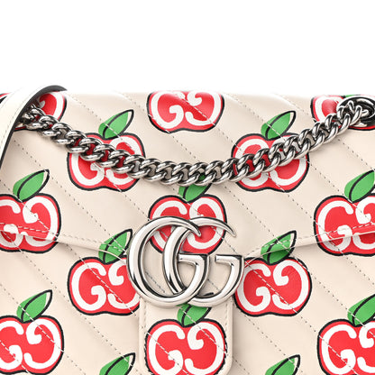 Gucci Calfskin Monogram Matelasse Diagonal GG Apple Small GG Marmont Shoulder Bag Ivory 8 of 9