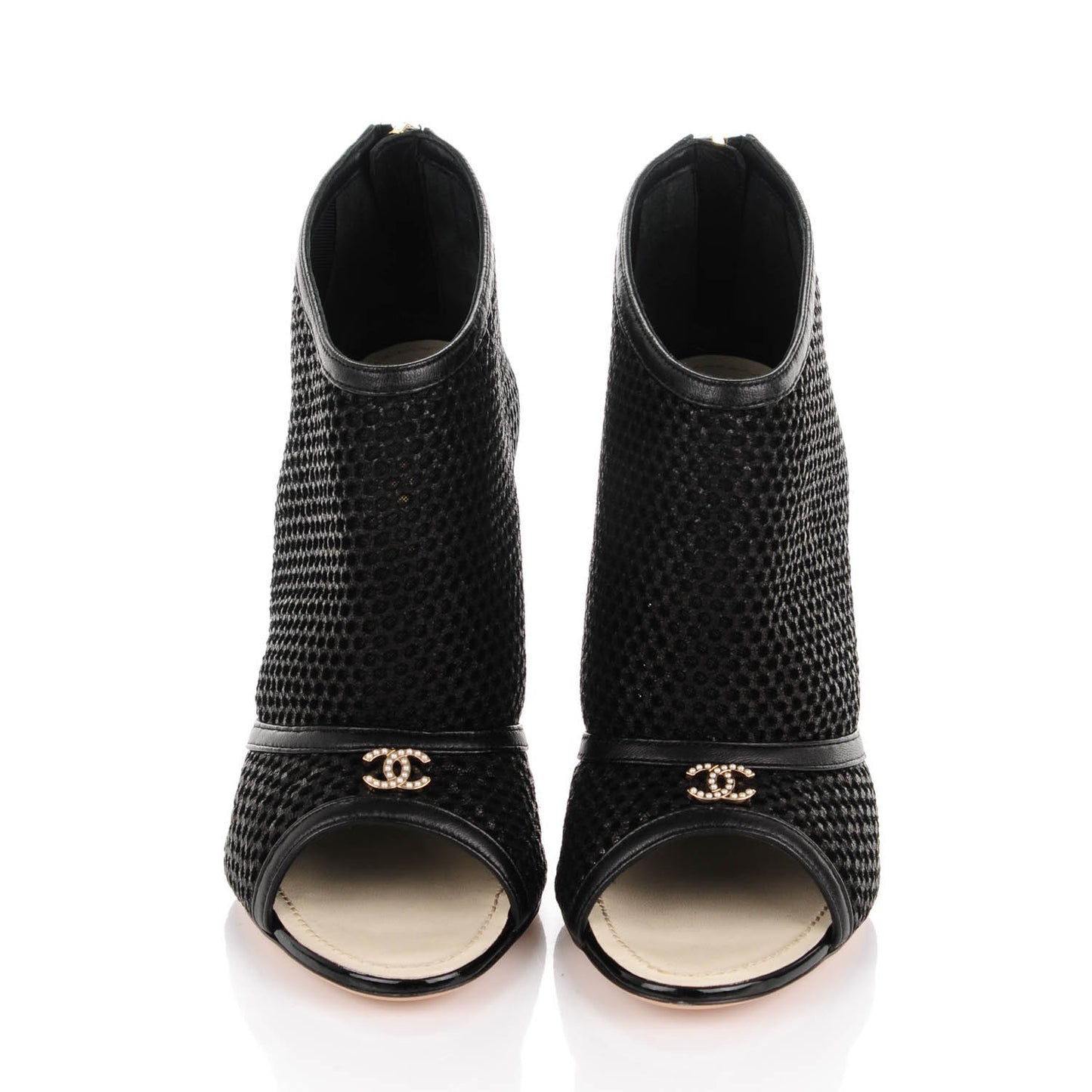 Mesh CC Peep Toe Ankle Boots 37.5 Black