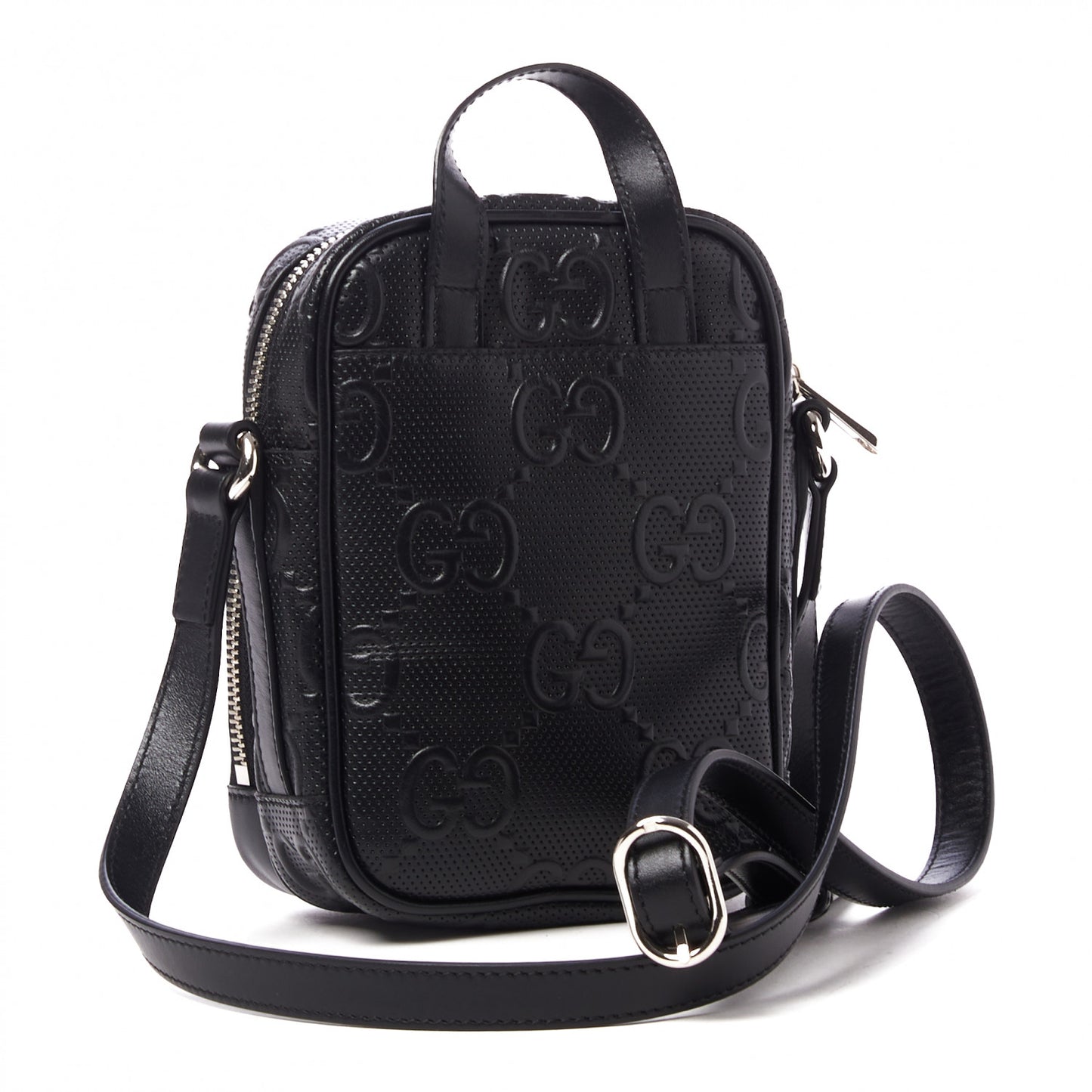 Calfskin GG Tennis Embossed Mini Double Zip Messenger Bag Black
