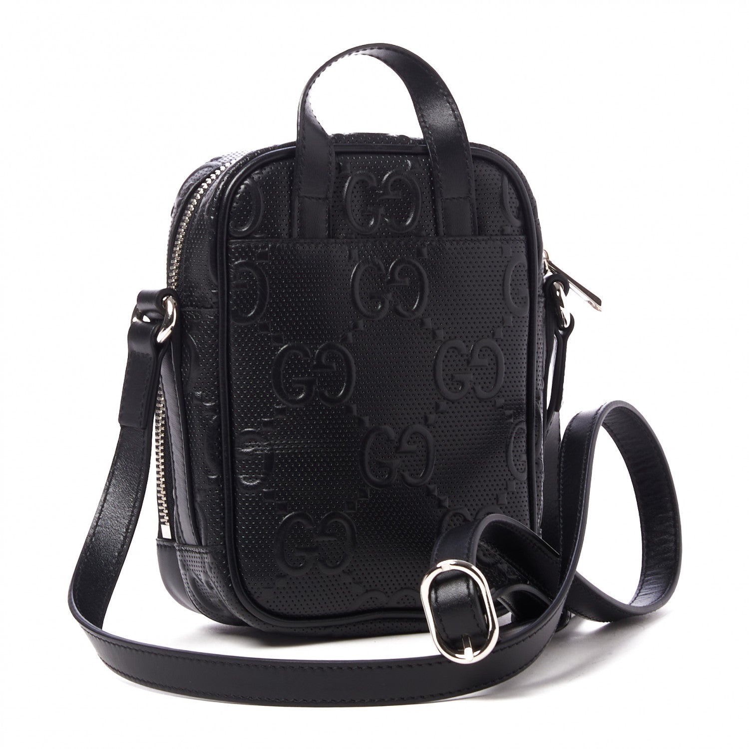 Gucci Calfskin GG Tennis Embossed Mini Double Zip Messenger Bag Black 2 of 8