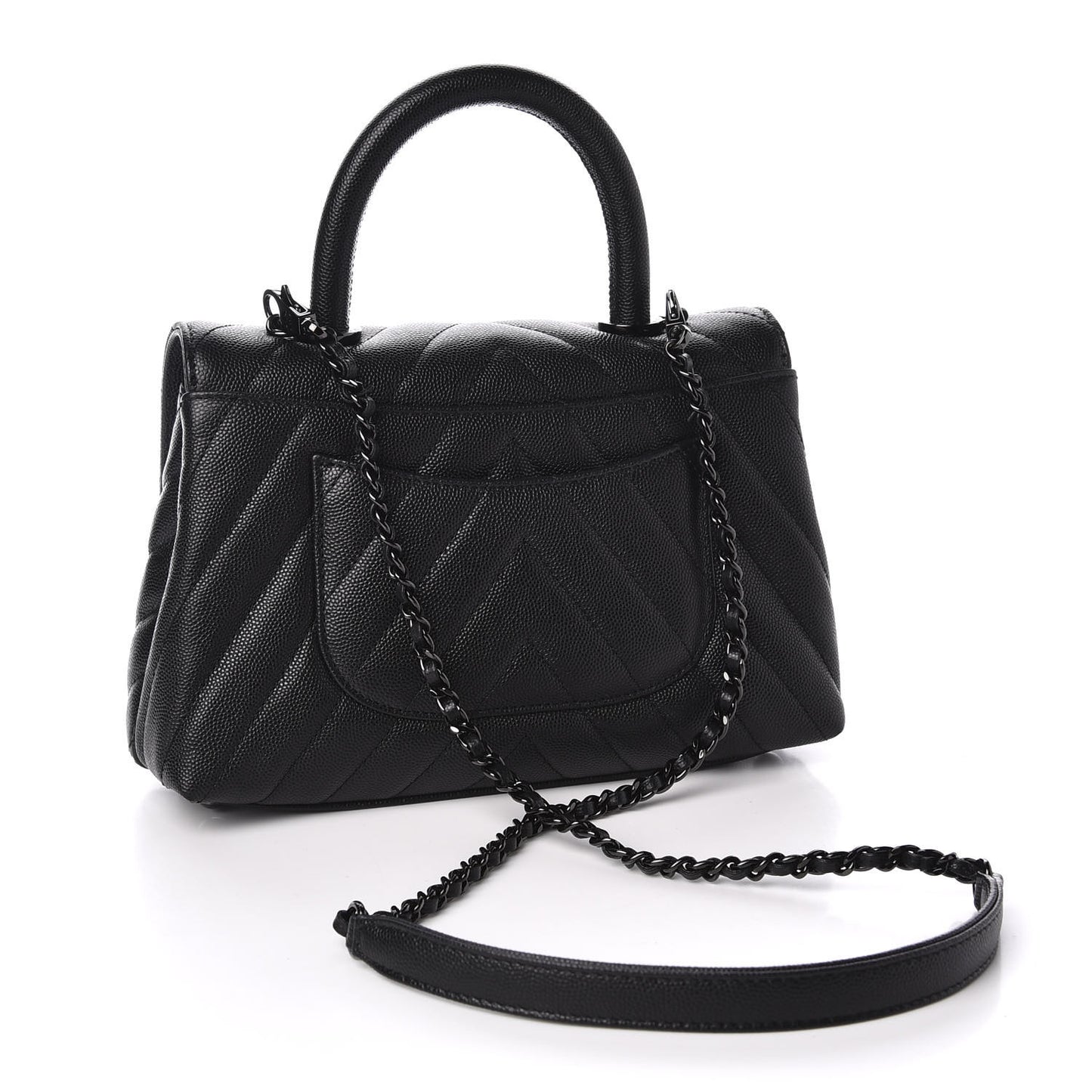 Caviar Chevron Quilted Mini Coco Handle Flap So Black