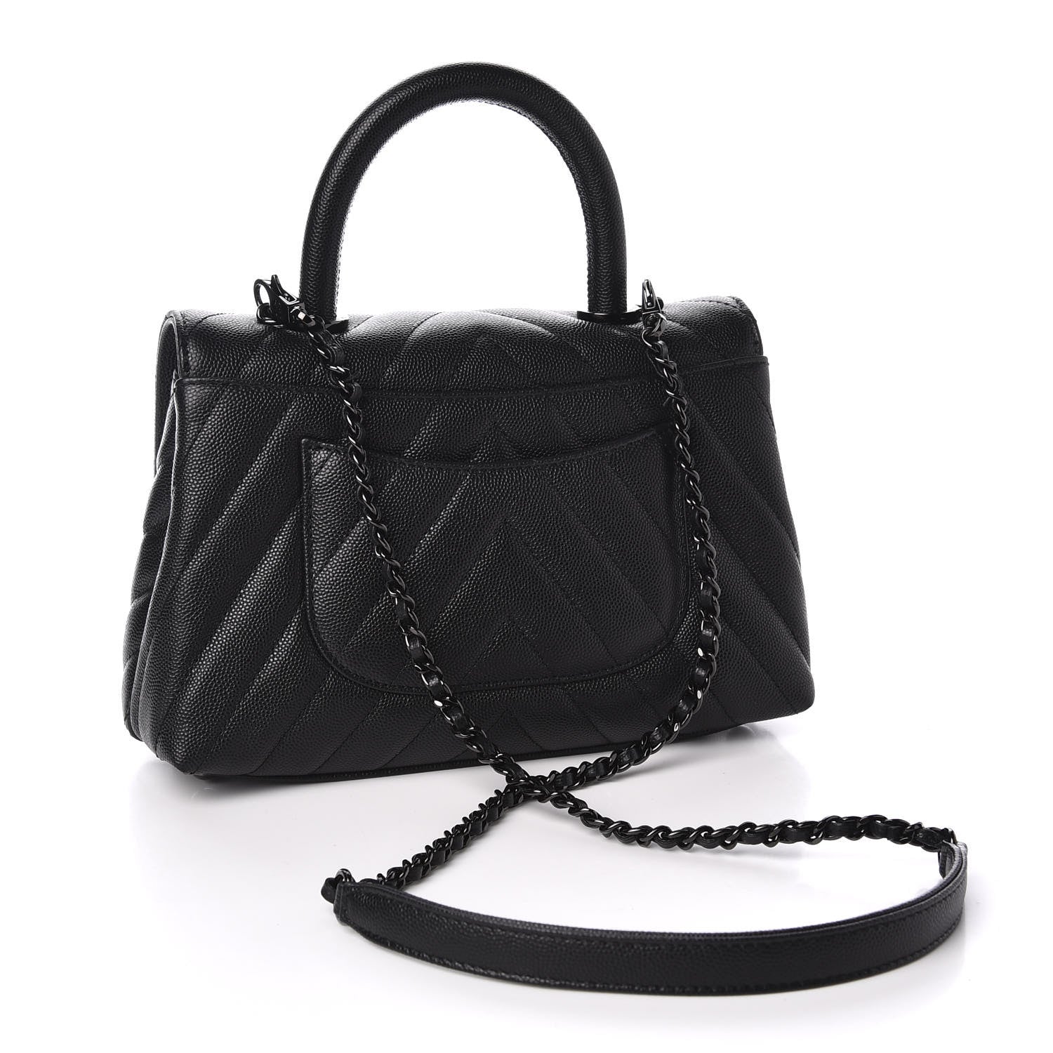 Chanel Caviar Chevron Quilted Mini Coco Handle Flap So Black 2 of 11