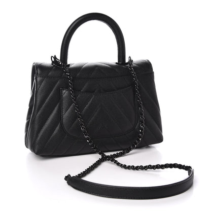 Chanel Caviar Chevron Quilted Mini Coco Handle Flap So Black 2 of 11