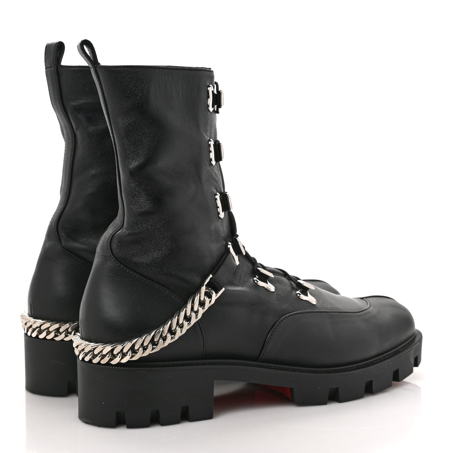 Calfskin Chain Link Combat Boots 41 Black