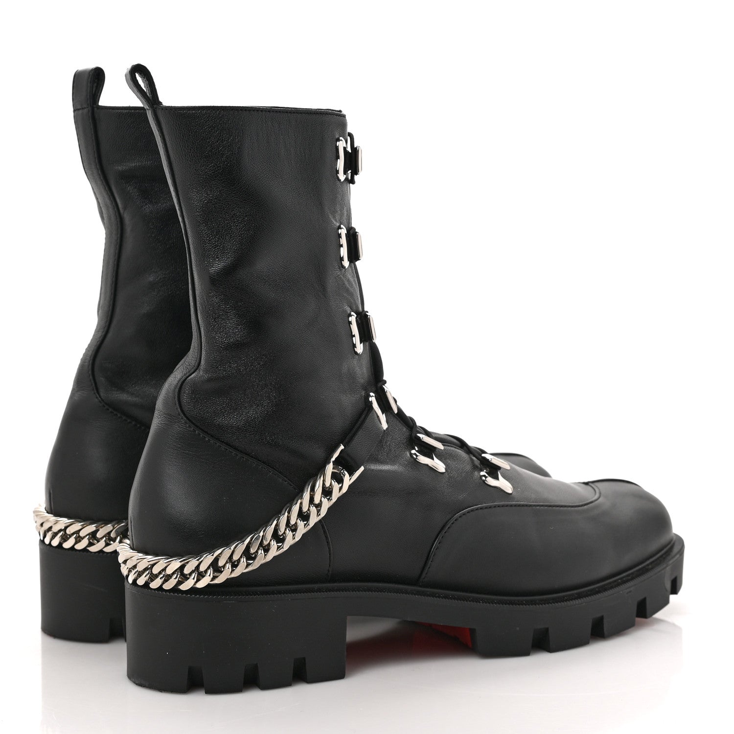 Christian Louboutin Calfskin Chain Link Combat Boots 41 Black 4 of 8
