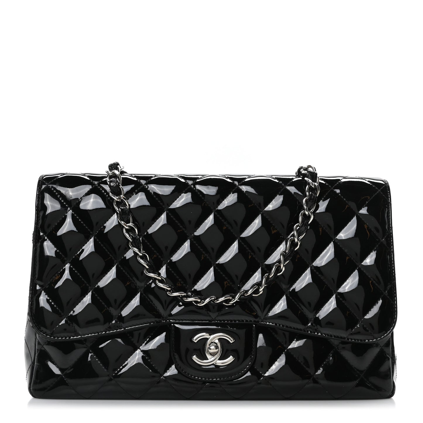 Patent Quilted Jumbo Single Flap Black
