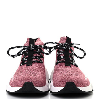 Balenciaga Laminated Knit Womens Speed Lace Up Sneakers 38 Pink White Black 2 of 7