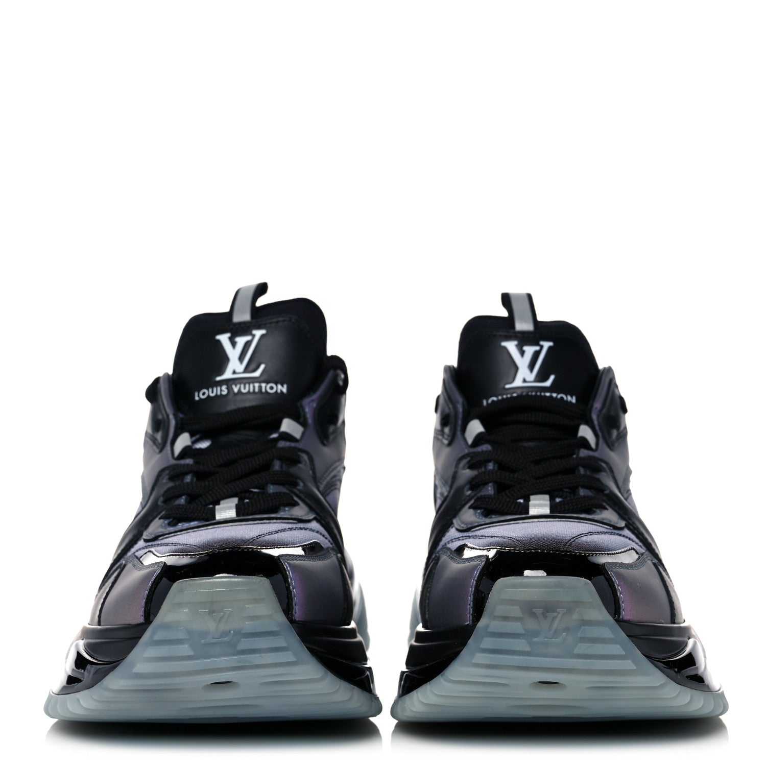 Louis Vuitton Iridescent Calfskin Mens Run Away Pulse Sneakers 5.5 Black Purple 2 of 11