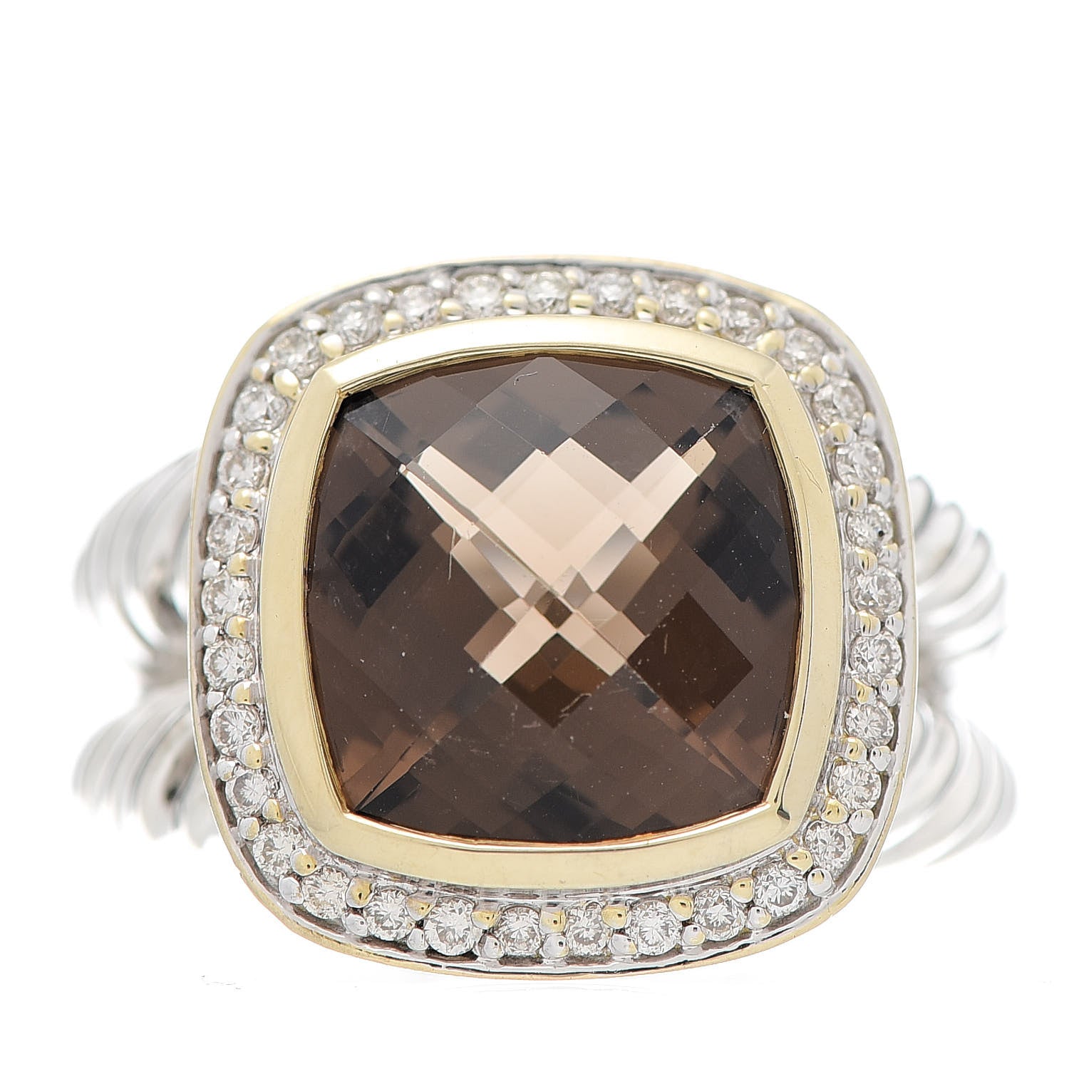 David Yurman Sterling Silver 18K Yellow Gold Diamond Smoky Quartz 11mm Albion Ring 54 7 1 of 5