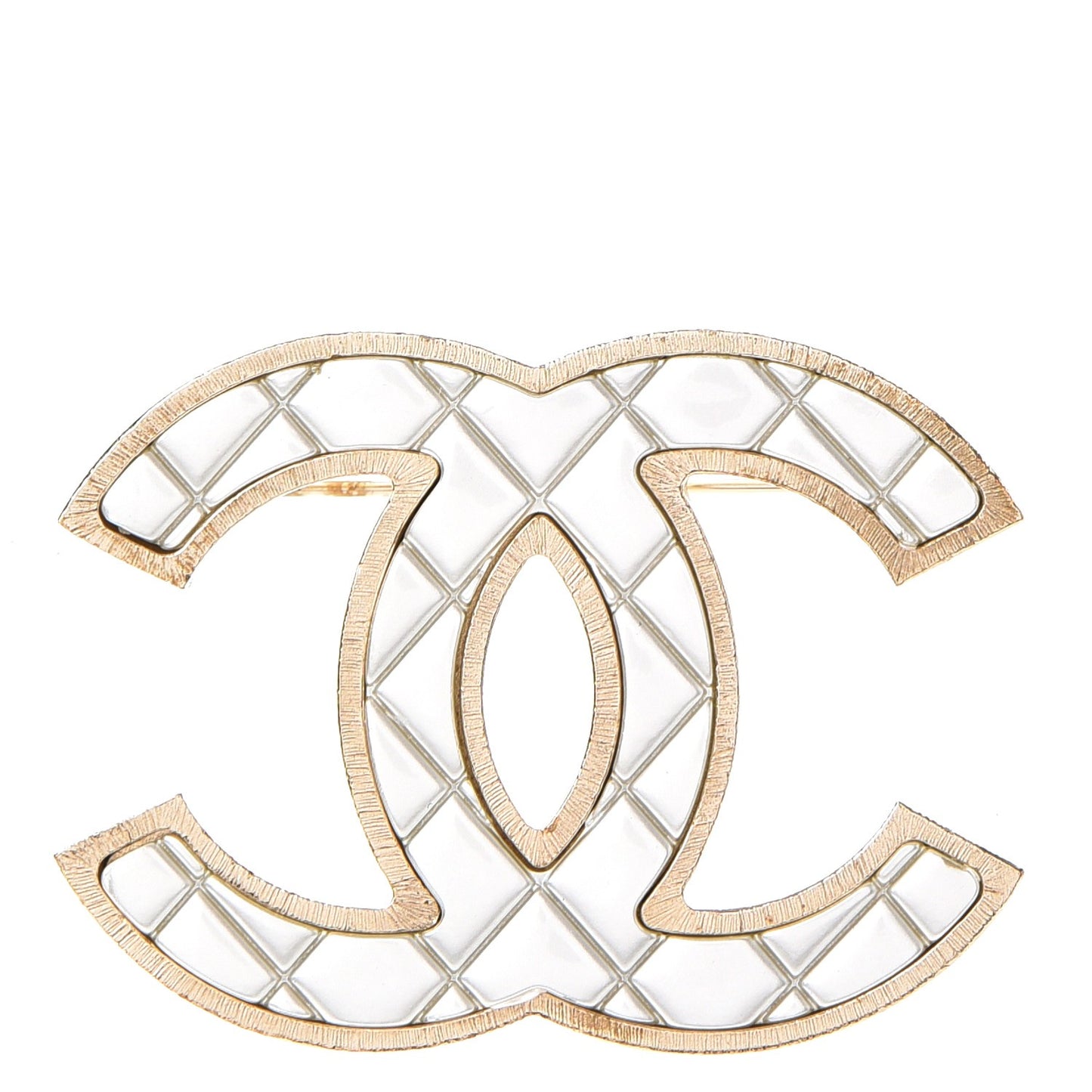 Metal Quilted CC Brooch Silver Gold