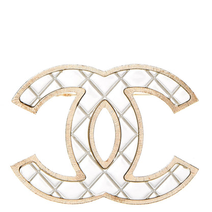 Chanel Metal Quilted CC Brooch Silver Gold 1 of 5