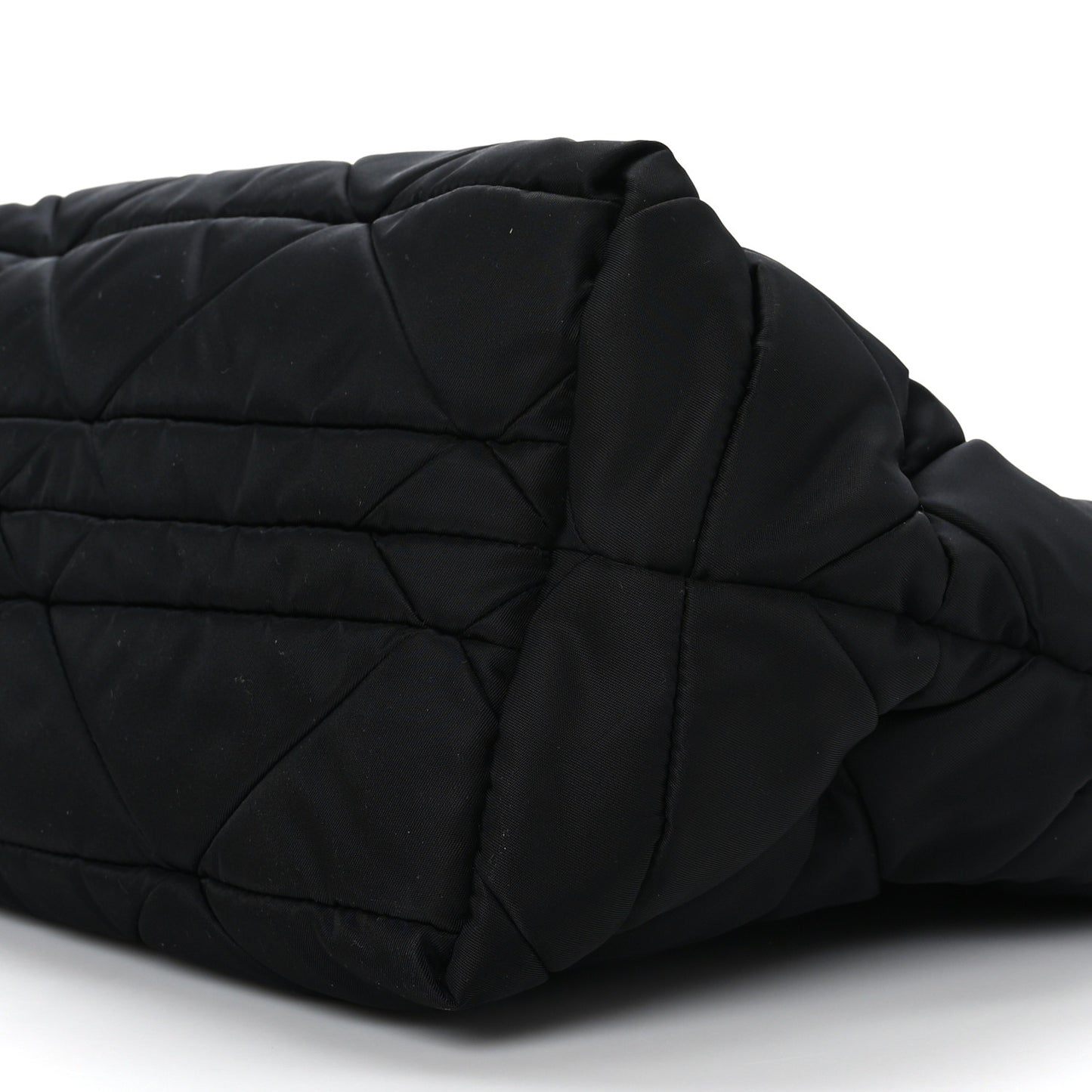 Re-Nylon Nappa Triangle Quilted Padded Small Double Handled Zip Tote Black