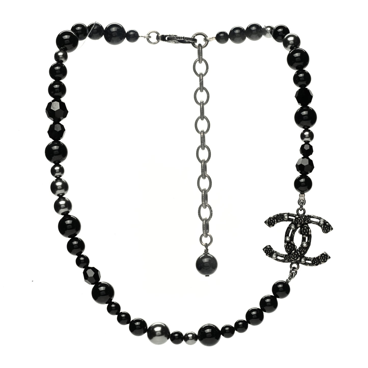 Pearl Crystal CC Camellia Necklace Ruthenium Black