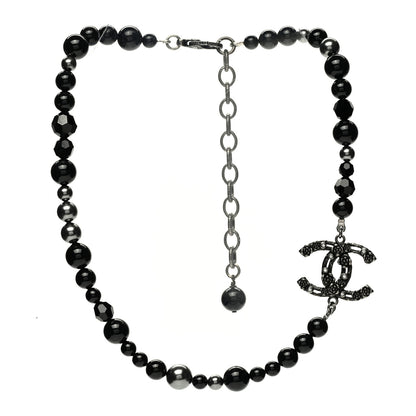 Chanel Pearl Crystal CC Camellia Necklace Ruthenium Black 3 of 7