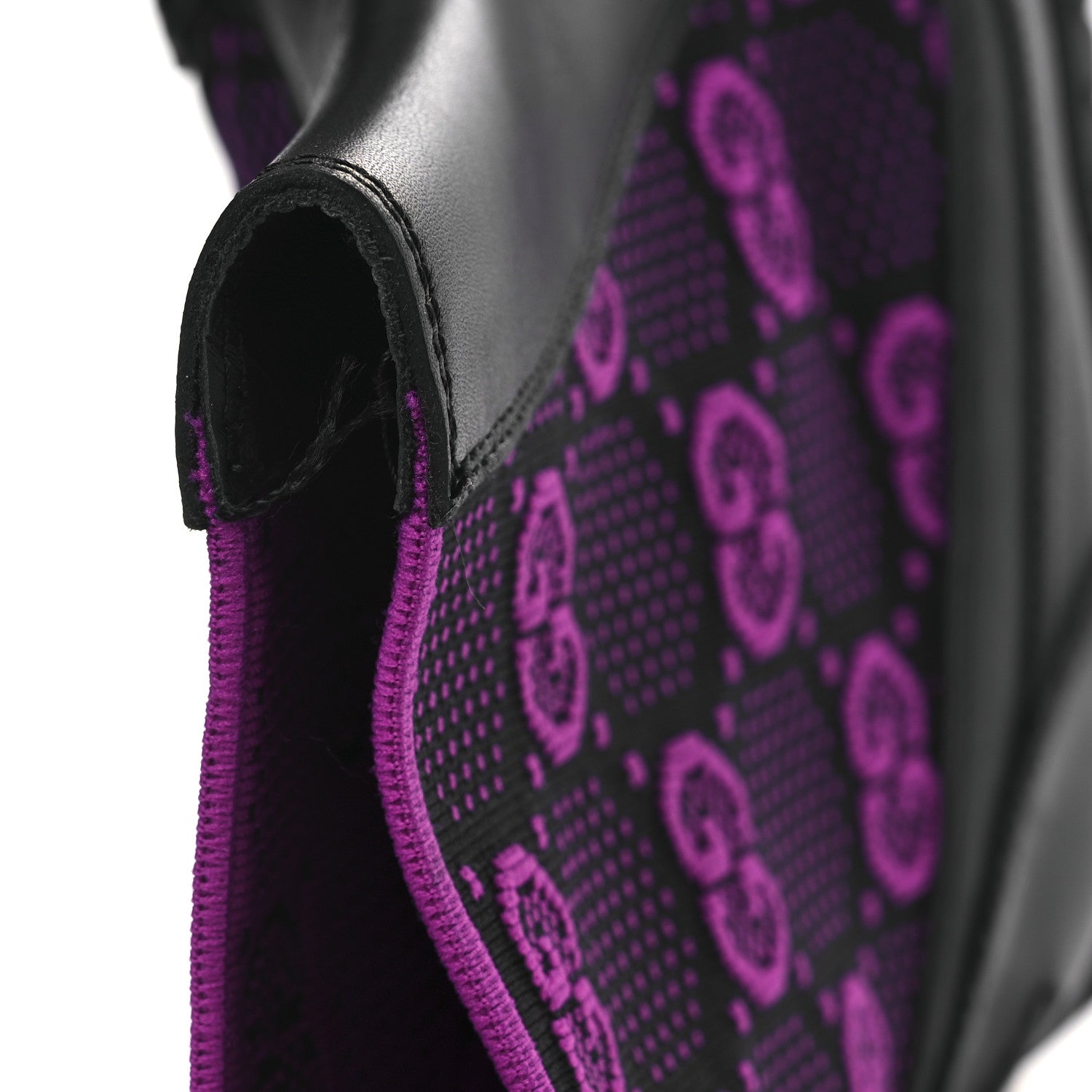 Gucci Quebec Calfskin Technical Jersey Knit GG Monogram Horsebit Ankle Boots 42 Black Fucsia 13 of 14