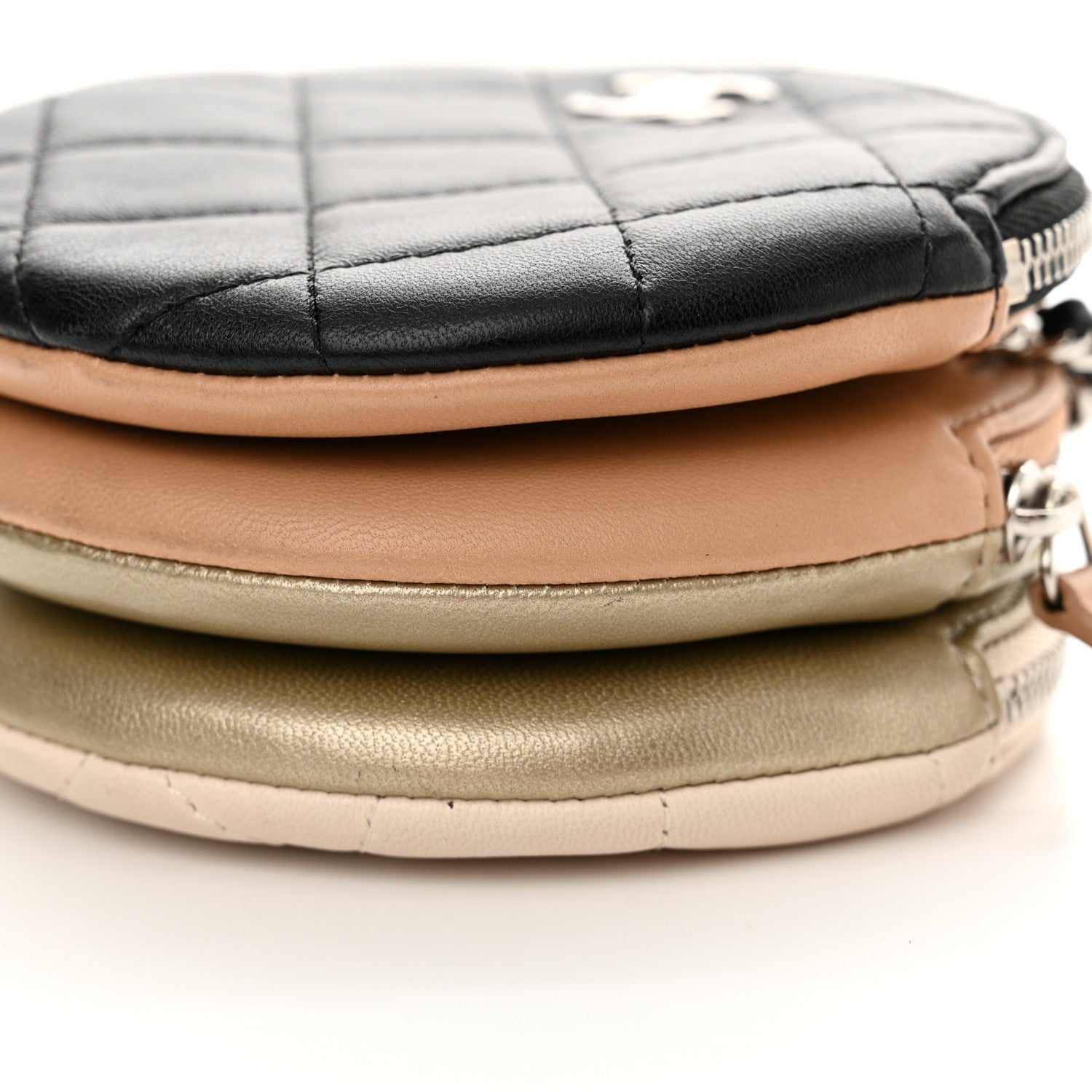 Chanel Lambskin Quilted Round Clutch With Multicolor  Black Beige Gold White 12 of 12
