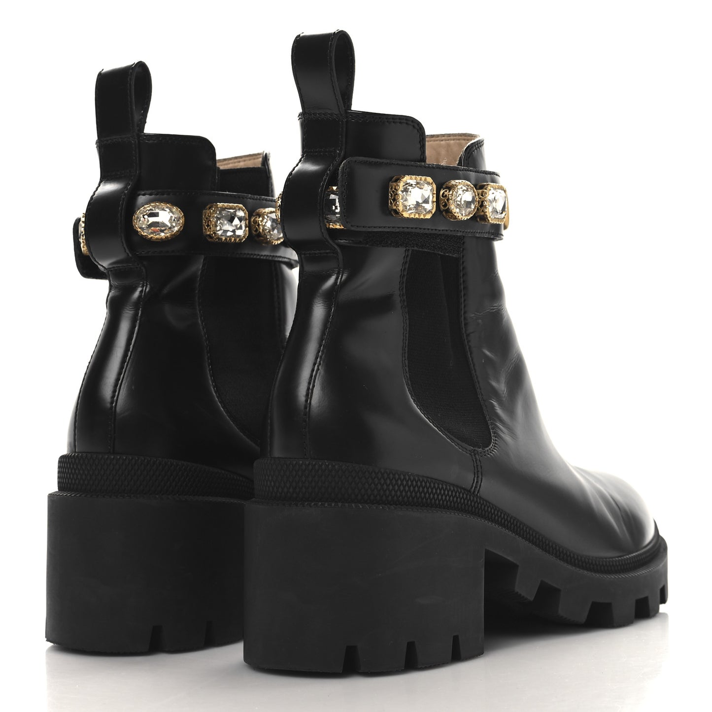 Calfskin Crystal GG Trip Chelsea Ankle Boots 38.5 Black