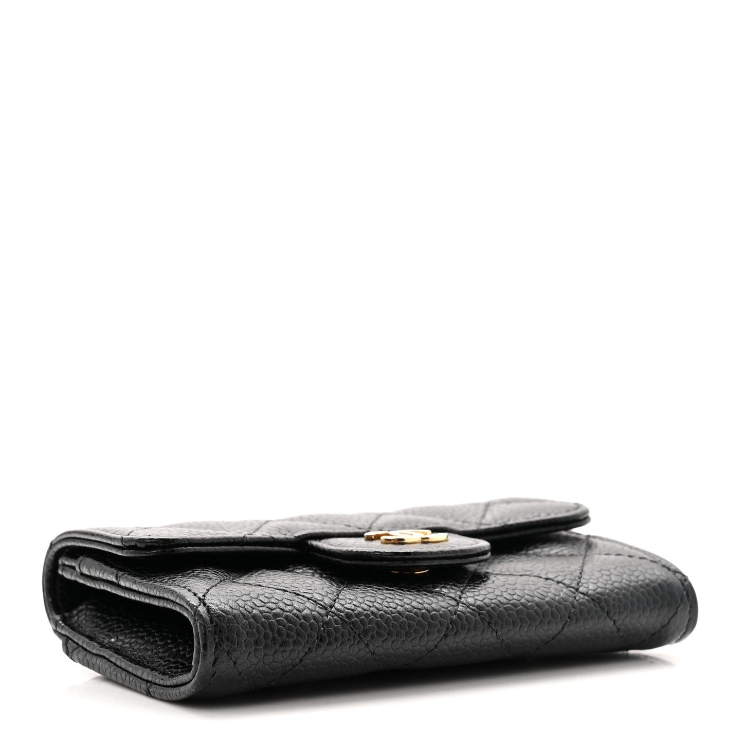 Caviar Quilted Flap Card Holder Wallet Black