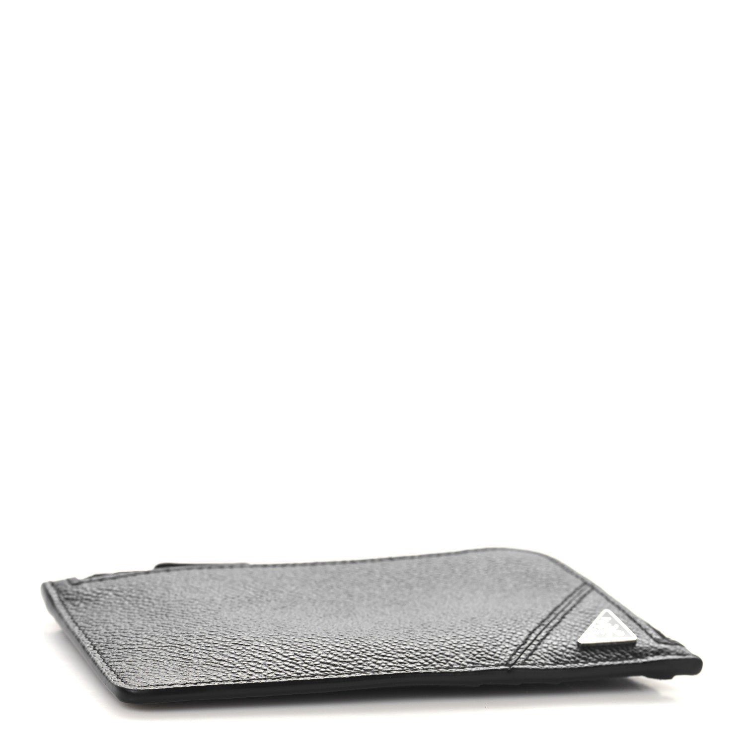 Prada Vitello Micrograin Triangle Zip Card Holder Black 4 of 7