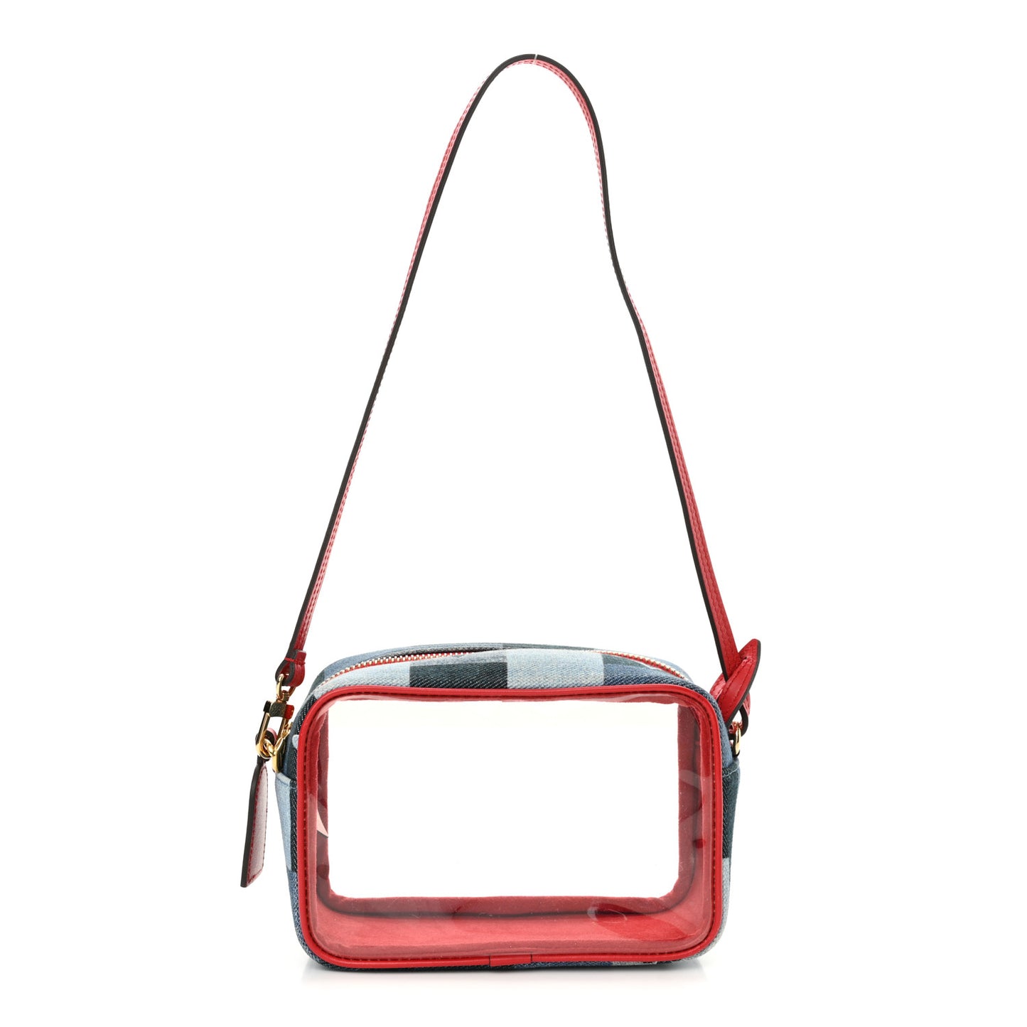Denim Damier Monogram Patchwork PVC Beach Pouch Blue Rouge