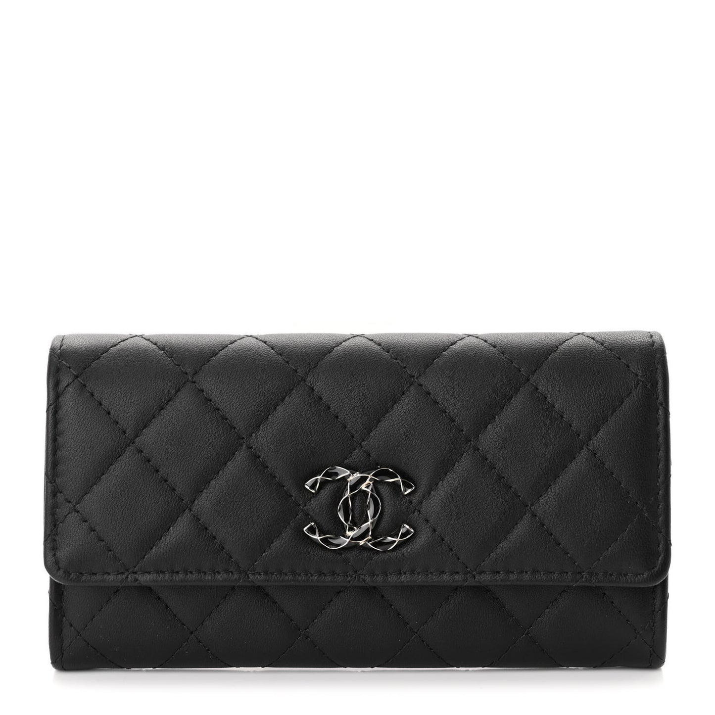 Lambskin Quilted Enamel CC Flap Wallet Black