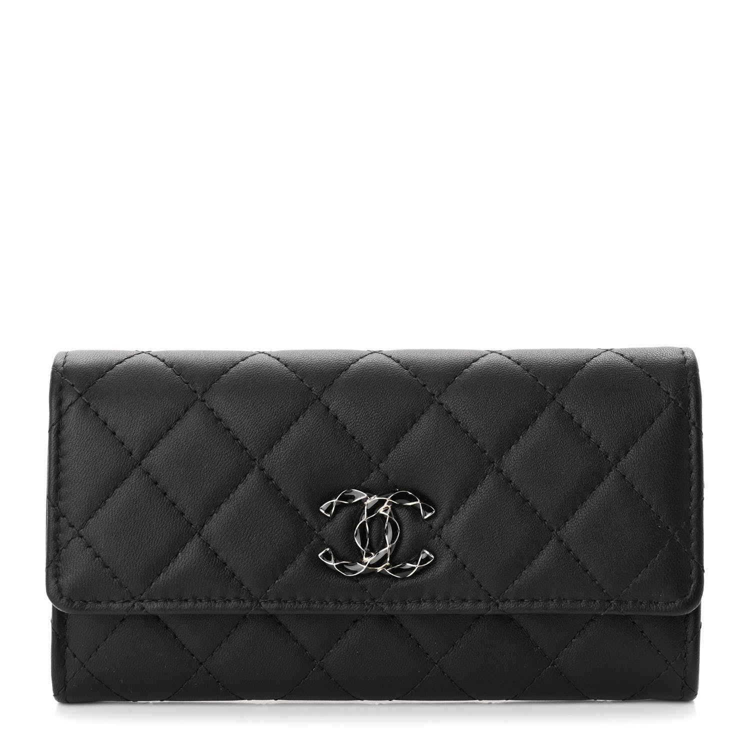 Chanel Lambskin Quilted Enamel CC Flap Wallet Black 1 of 11