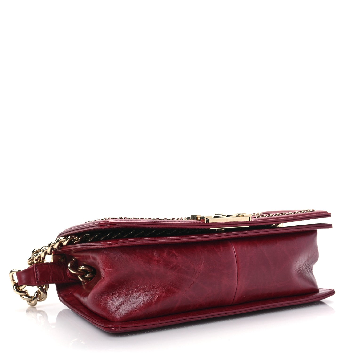 Chanel Crumpled Calfskin Chevron Chain Medium Boy Flap Red 3 of 7