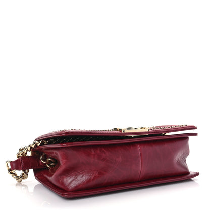 Chanel Crumpled Calfskin Chevron Chain Medium Boy Flap Red 3 of 7