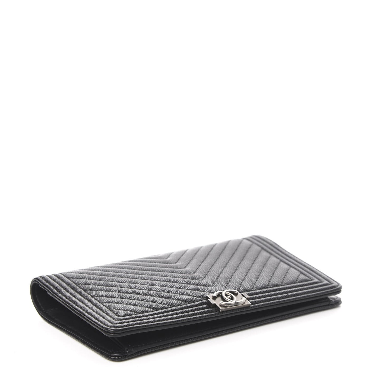 Caviar Chevron Quilted Boy Yen Wallet Black