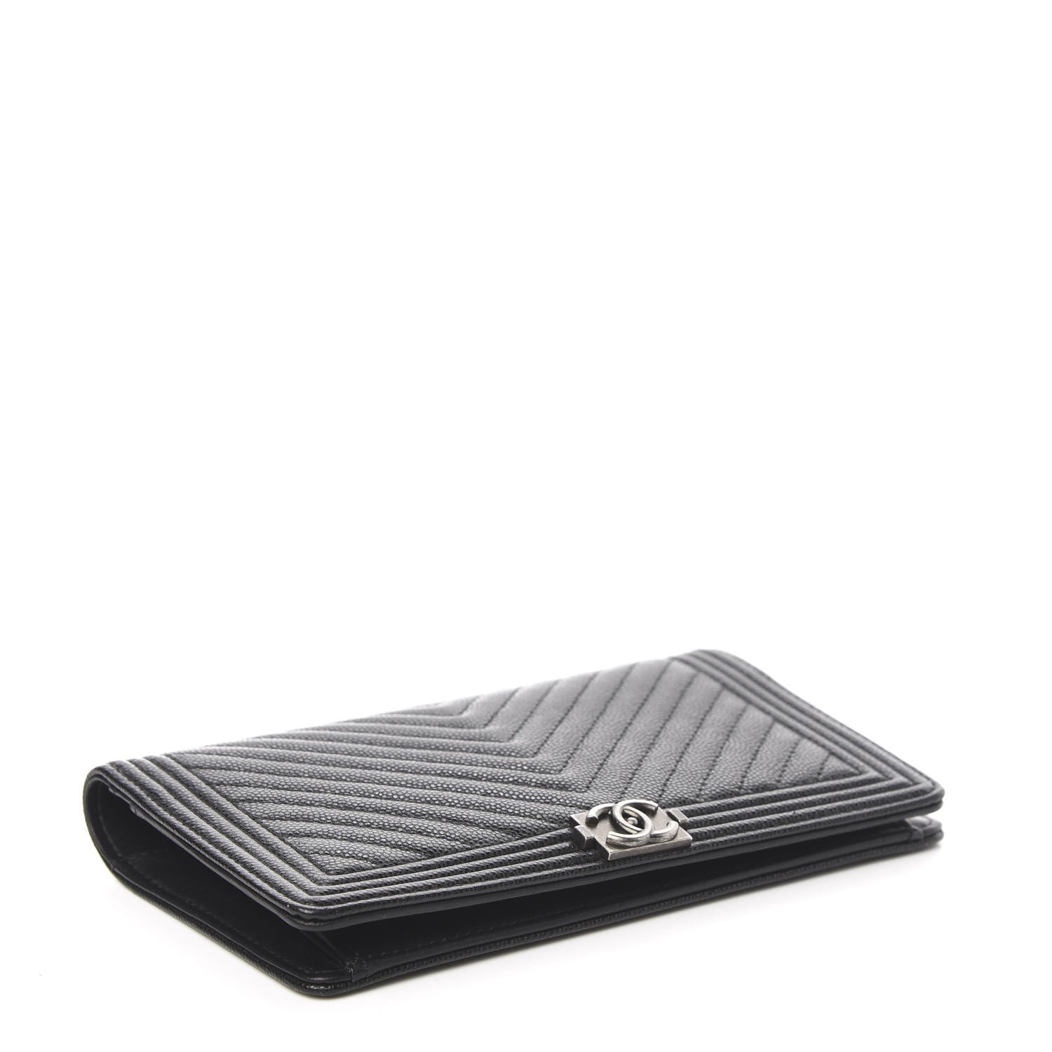 Chanel Caviar Chevron Quilted Boy Yen Wallet Black 4 of 9