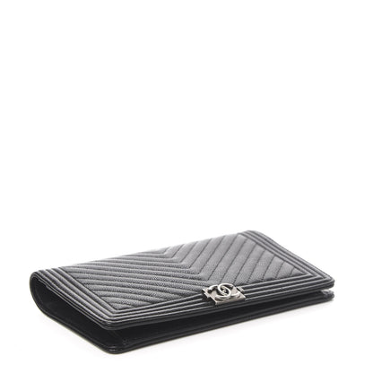 Chanel Caviar Chevron Quilted Boy Yen Wallet Black 4 of 9