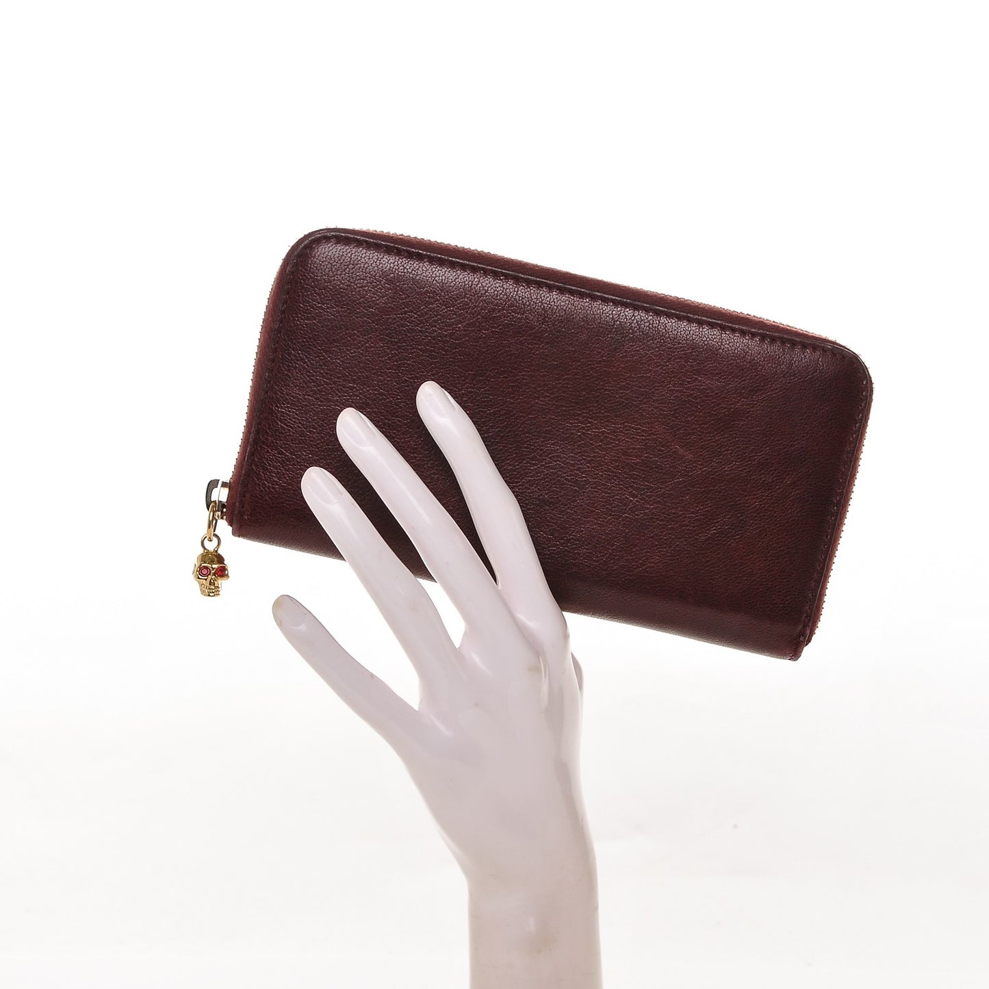 Calfskin Skull Continental Zip Wallet Oxblood
