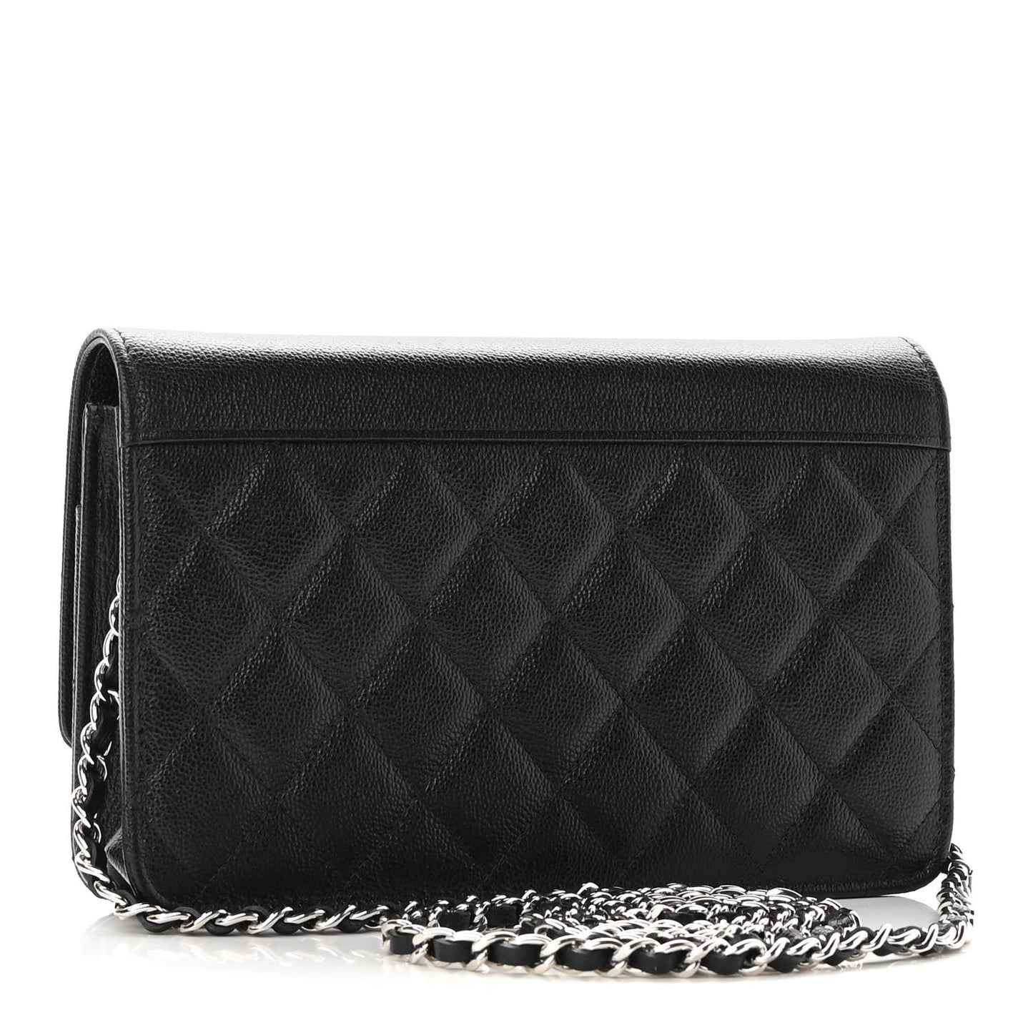 Grained Calfskin Quilted CC Box Wallet On Chain WOC Black