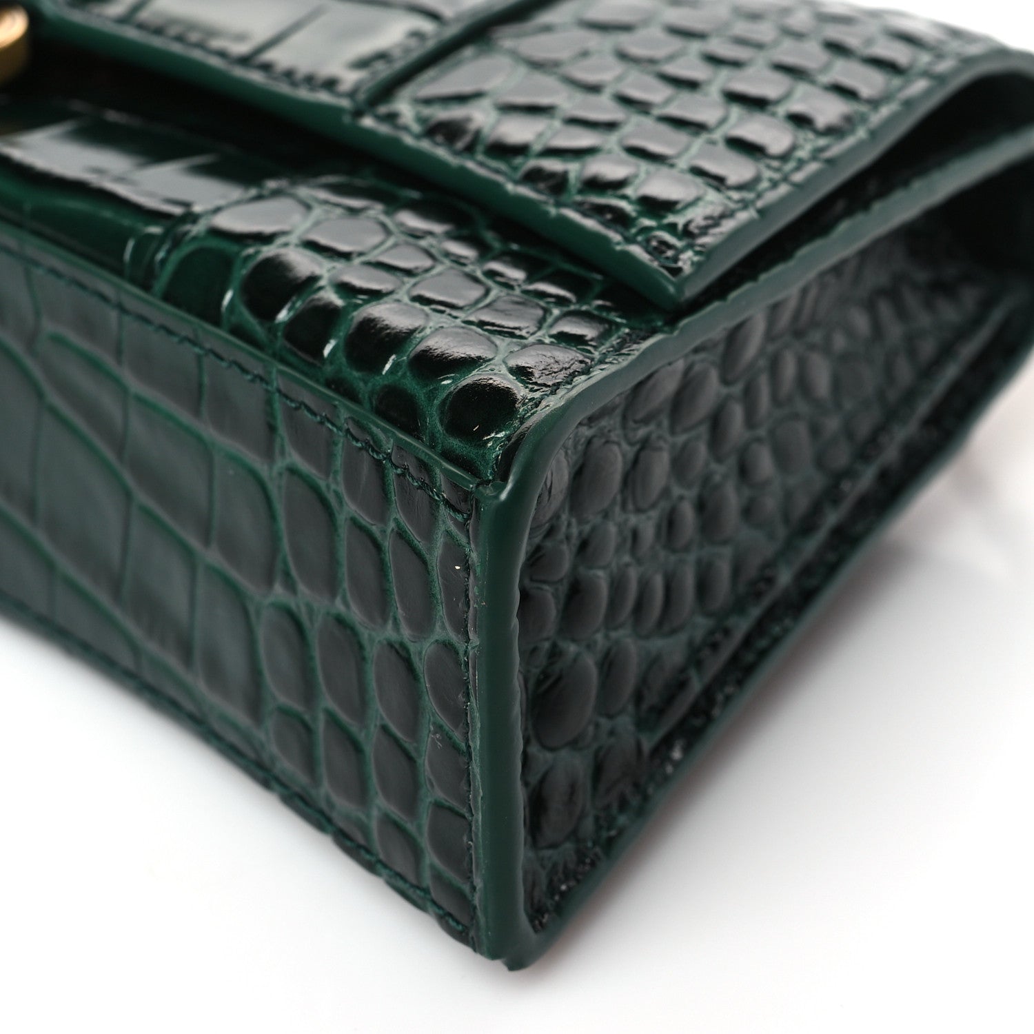 Balenciaga Shiny Calfskin Crocodile Embossed Small Hourglass Evening Chain Bag Forest Green 8 of 8