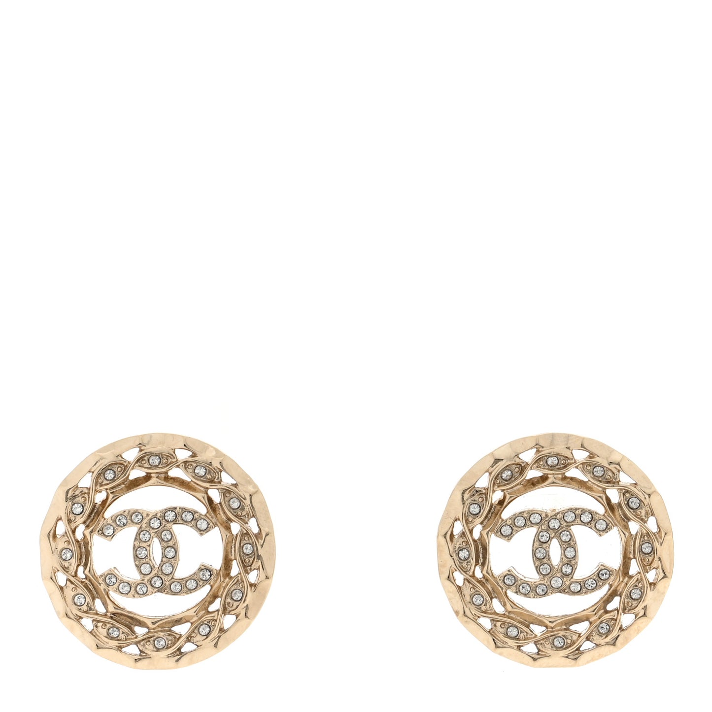 Crystal CC Round Earrings Gold